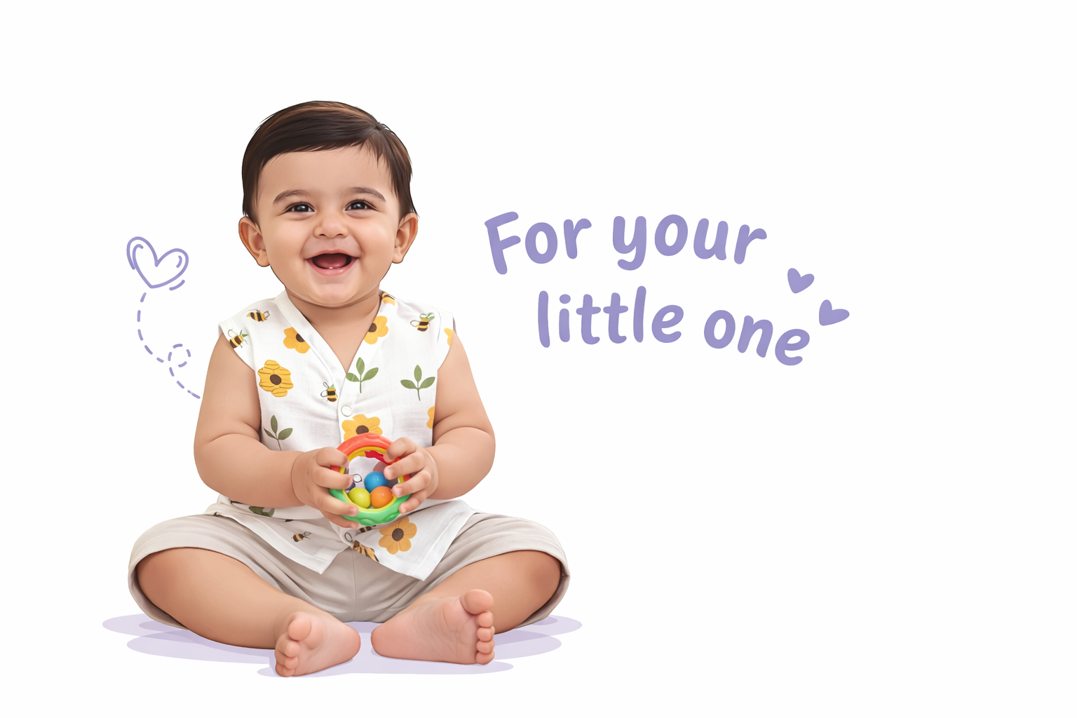 Folded muslin baby clothes with a soft toy