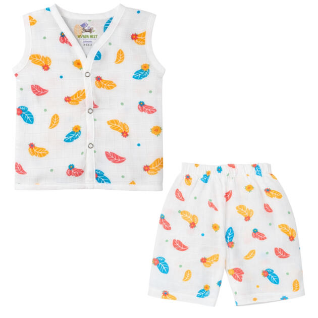 Muslin Co-ord Set - Colorful Leaf Scatter