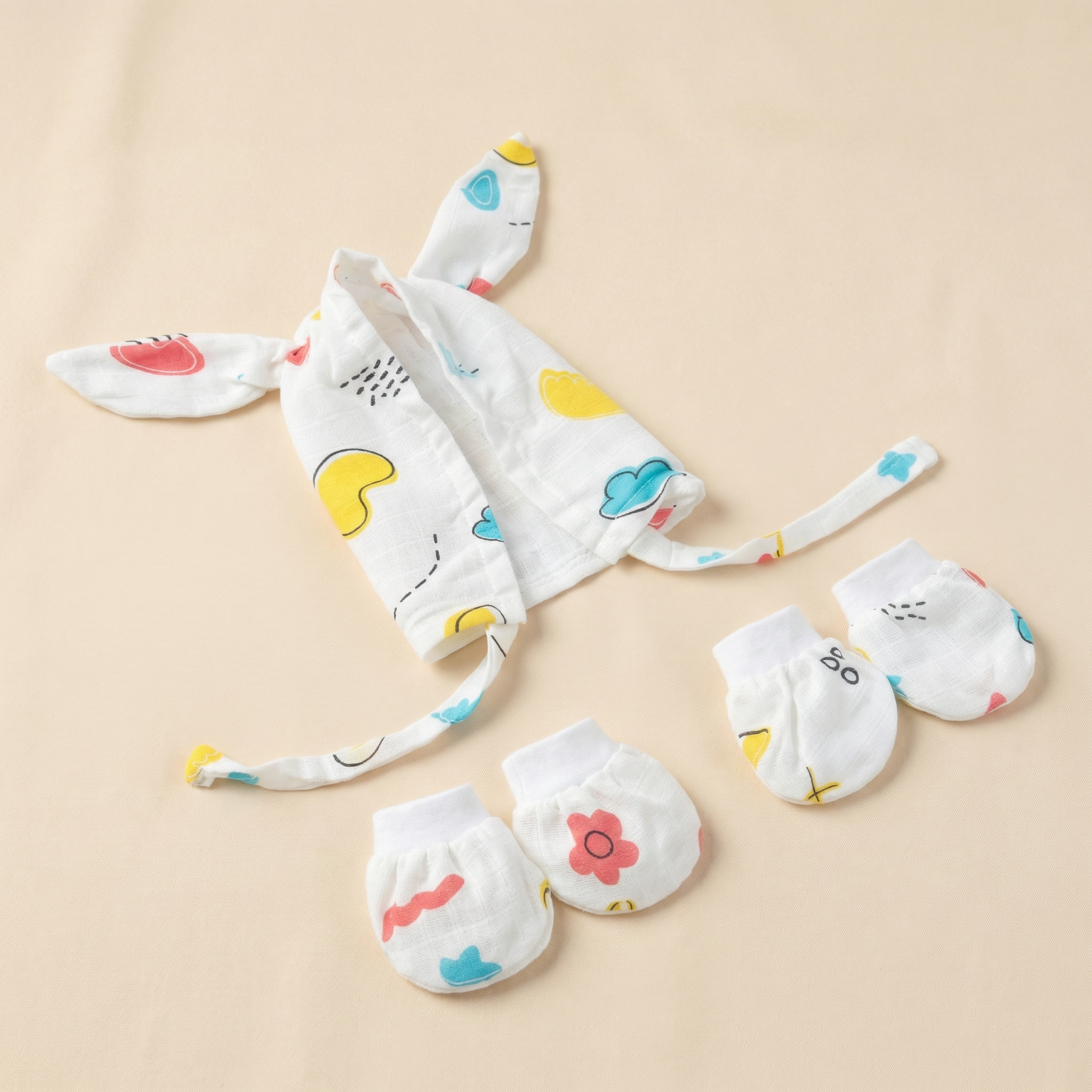 Cap + Mitten + Booty Set - Happy Clouds - Image 2