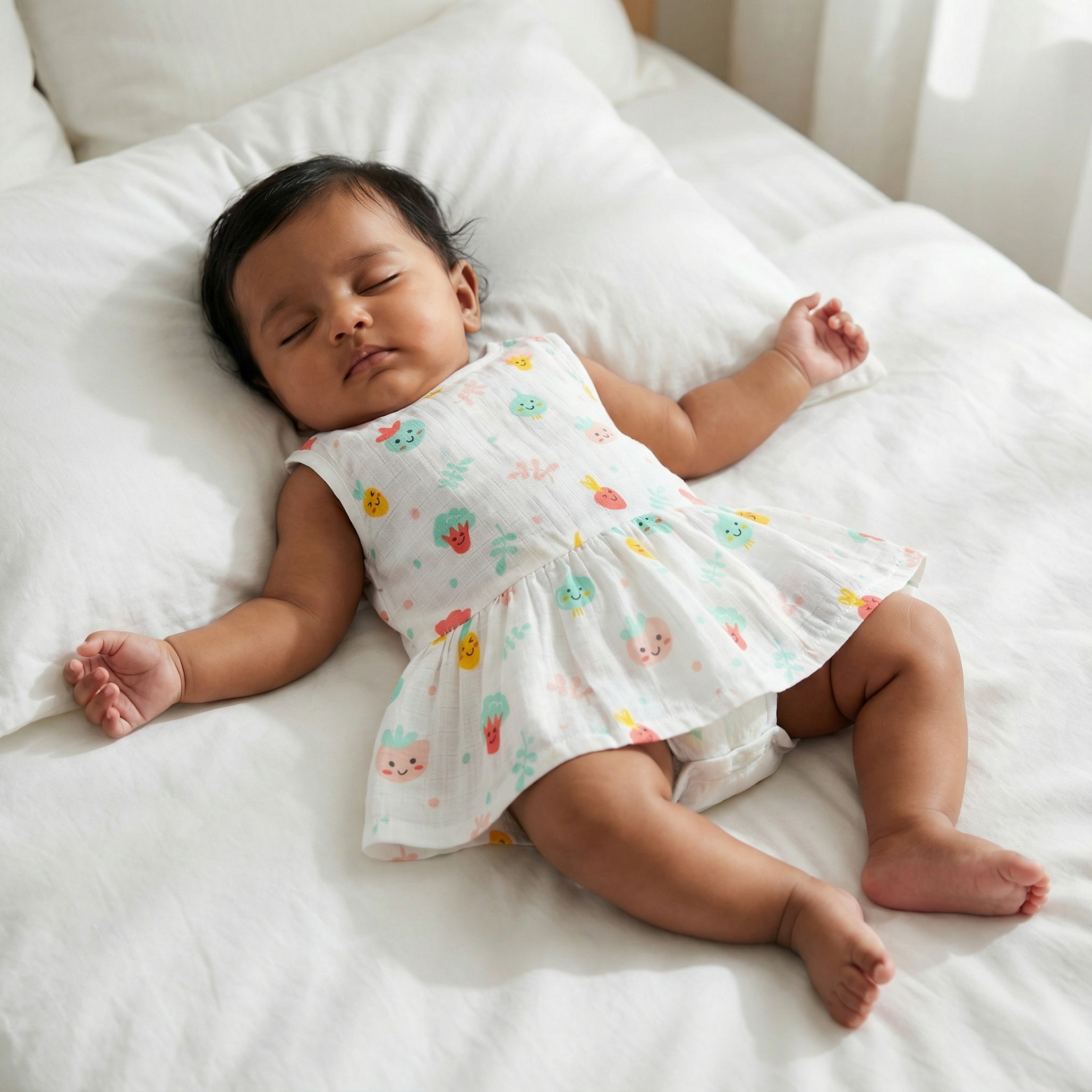 Muslin Button Frock - Happy Garden Faces - Image 3