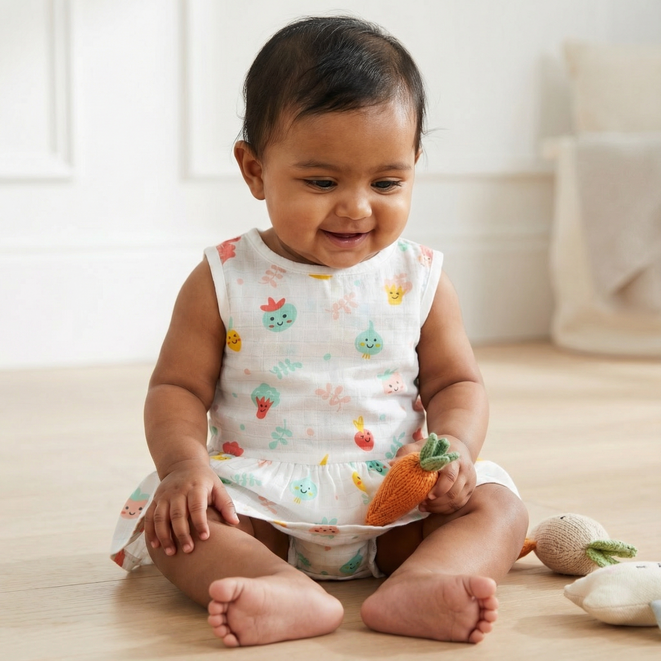 Muslin Button Frock - Happy Garden Faces - Image 4