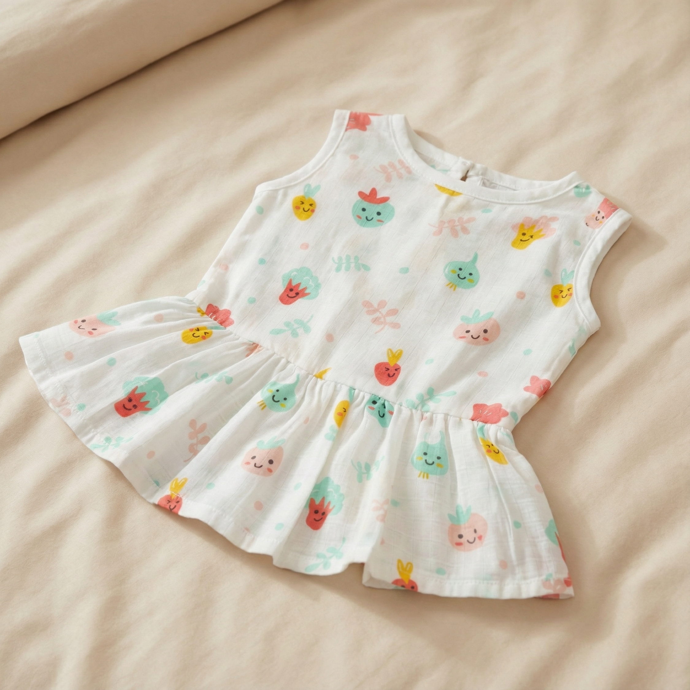 Muslin Button Frock - Happy Garden Faces - Image 6