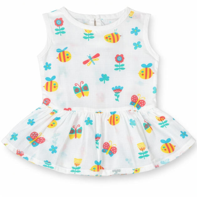 Muslin Button Frock - Butterfly Blossom Garden