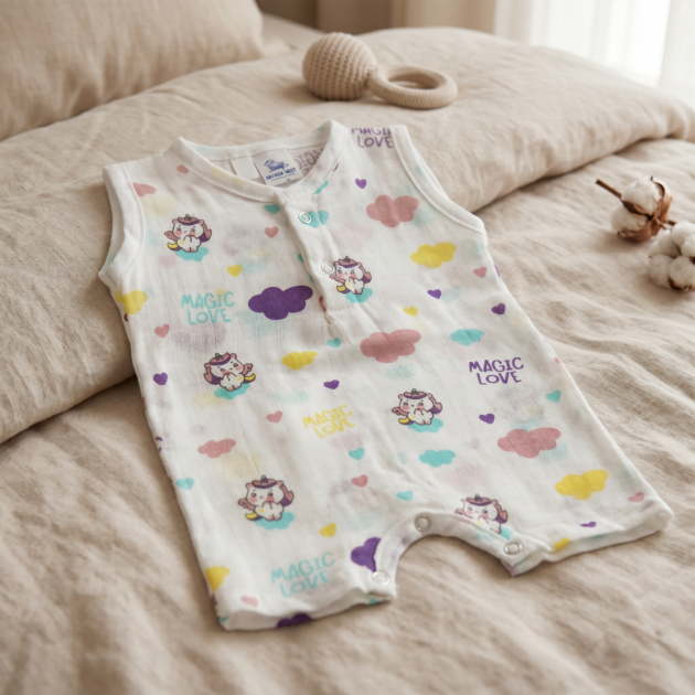 muslin romper baby unicorn