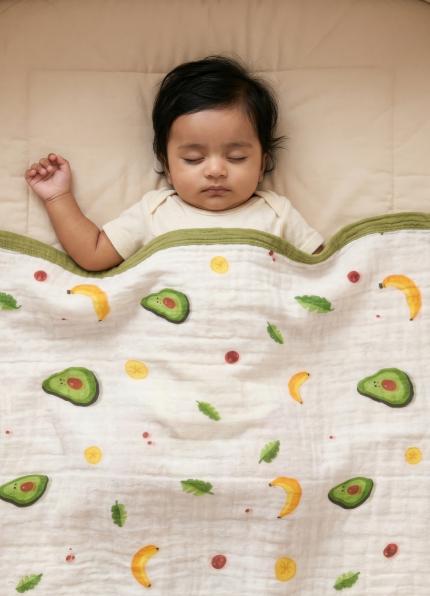 6 layer muslin baby blanket avocado